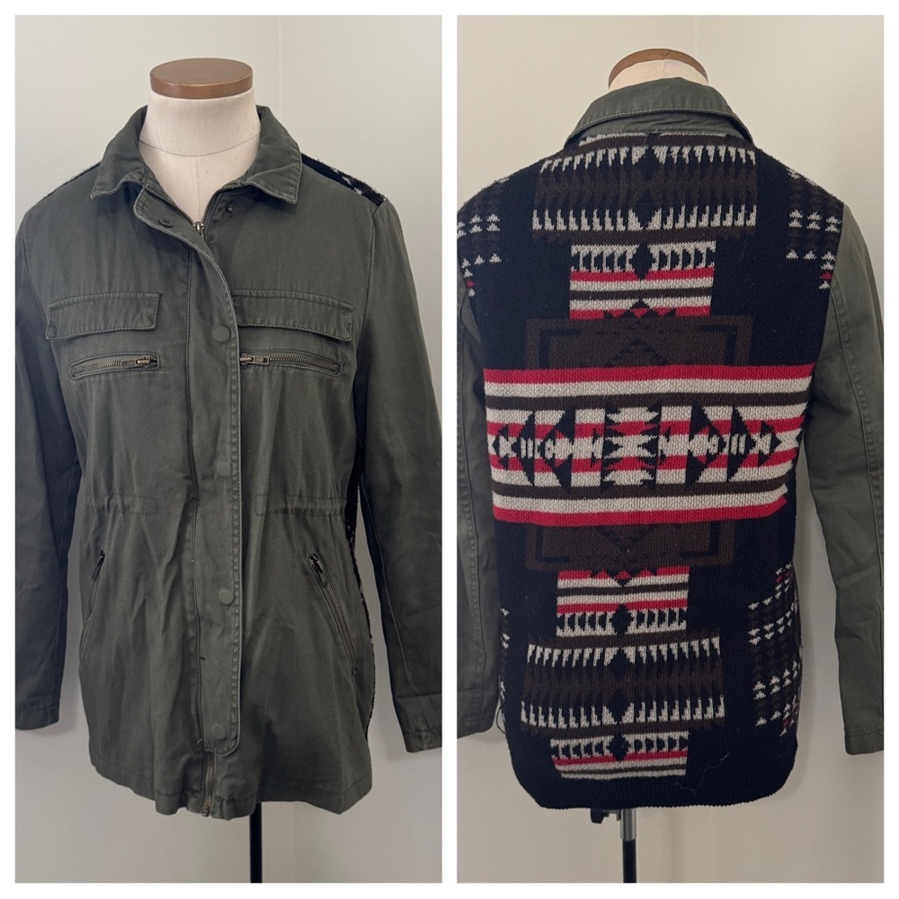Thread & Supply Small Green Utility Jacket Chore Coat ~ Patterned Back Boho - Picture 1 of 8